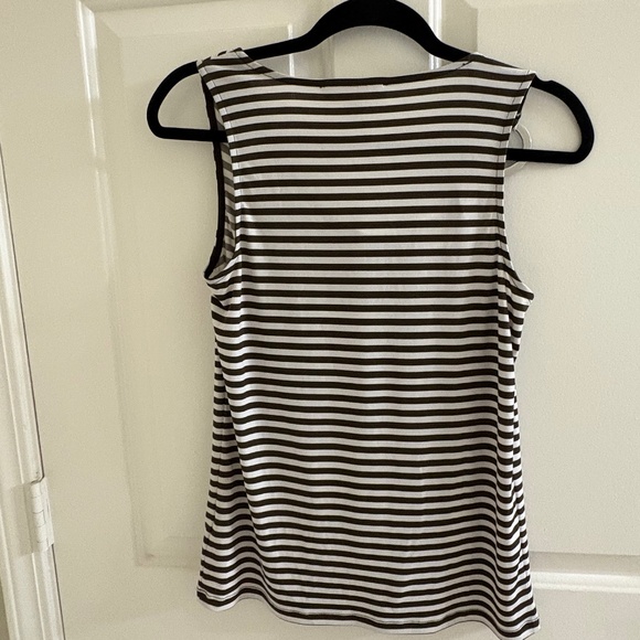 Michael Kors Striped Sleeveless Drape-Neck Top with Logo Ring Detail – Size S - Picture 2 of 5